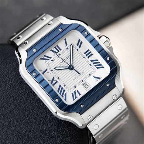 cartier santos large mm|cartier santos blue bezel.